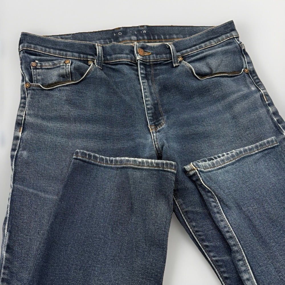 Mott & Bow Slim Jeans Mens 36x30 Blue Dark Wash Denim Faded Zip Fly Tapered Leg